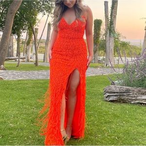 Beautiful Sherri hill gown beaded dress in a neon orange size 6